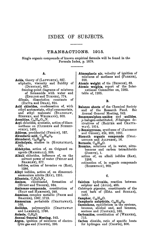 Index of subjects, 1915