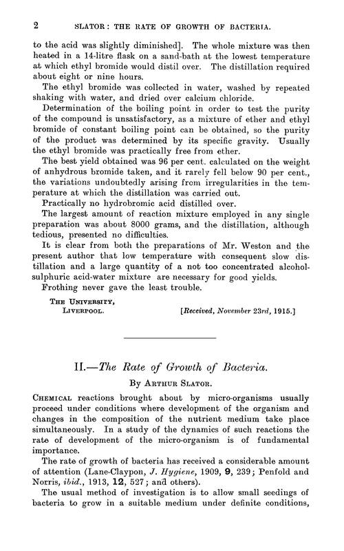 II.—The rate of growth of bacteria
