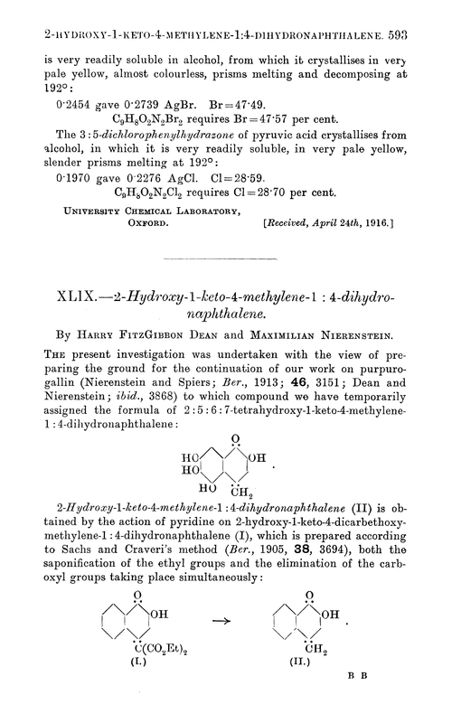 XLIX.—2-Hydroxy-1-keto-4-methylene-1 : 4-dihydronaphthalene