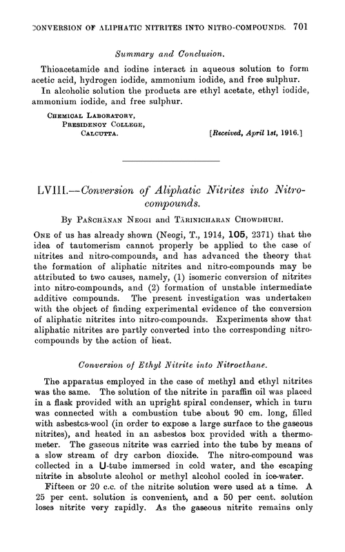 LVIII.—Conversion of aliphatic nitrites into nitro-compounds