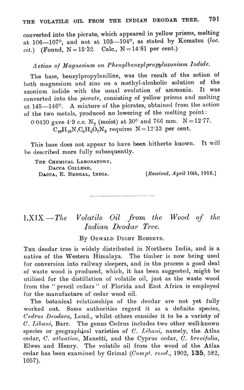 LXIX.—The volatile oil from the wood of the Indian deodar tree