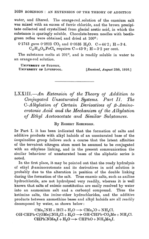 LXXIII.—An extension of the theory of addition to conjugated unsaturated systems. Part II. The C-alkylation of certain derivatives of β-aminocrotonic acid and the mechanism of the alkylation of ethyl acetoacetate and similar substances