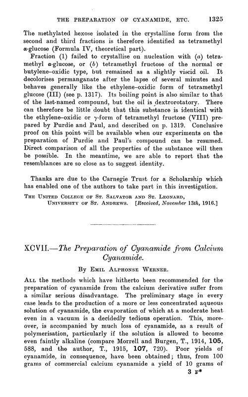 XCVII.—The preparation of cyanamide from calcium cyanamide