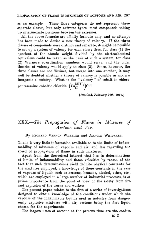 XXX.—The propagation of flame in mixtures of acetone and air