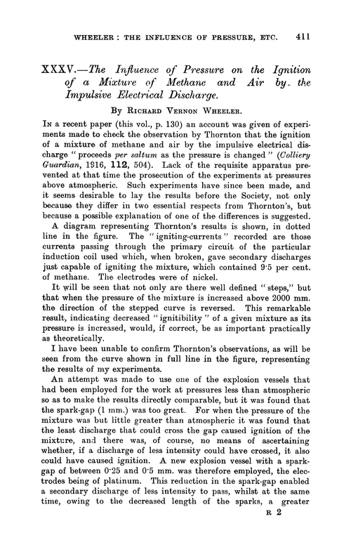 XXXV.—The influence of pressure on the ignition of a mixture of methane and air by the impulsive electrical discharge