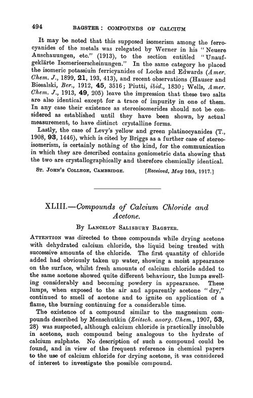 XLIII.—Compounds of calcium chloride and acetone