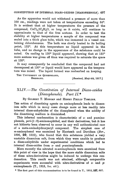 XLIV.—The constitution of internal diazo-oxides (diazophenols). Part II