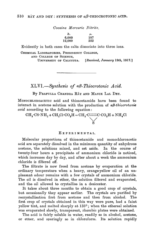 XLVI.—Synthesis of αβ-thiocrotonic acid