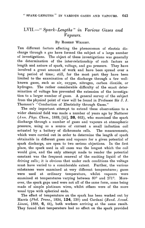 LVII.—“Spark–lengths” in various gases and vapours