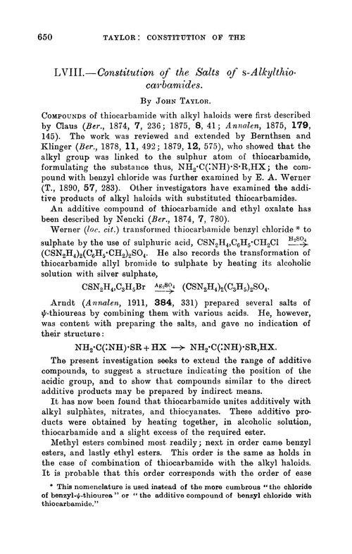 LVIII.—Constitution of the salts of s-alkylthiocarbamides
