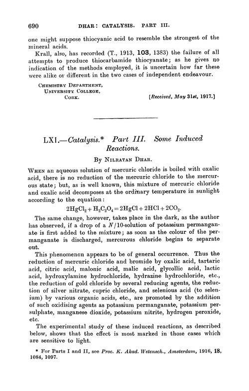 LXI.—Catalysis. Part III. Some induced reactions