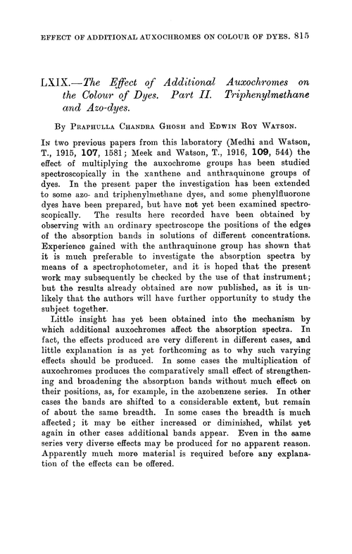 LXIX.—The effect of additional auxochromes on the colour of dyes. Part II. Triphenylmethane and azo-dyes
