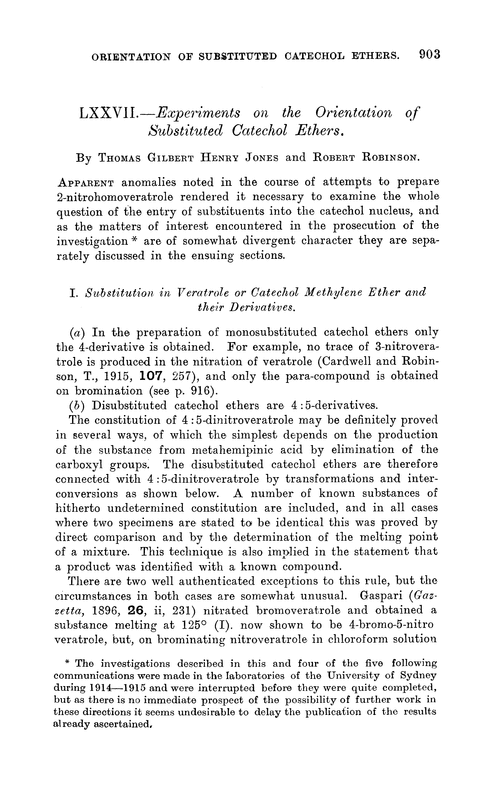LXXVII.—Experiments on the orientation of substituted catechol ethers