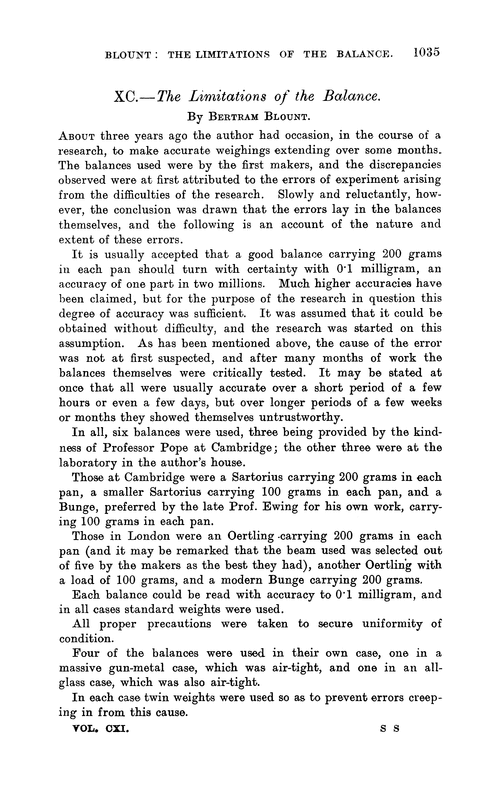 XC.—The limitations of the balance