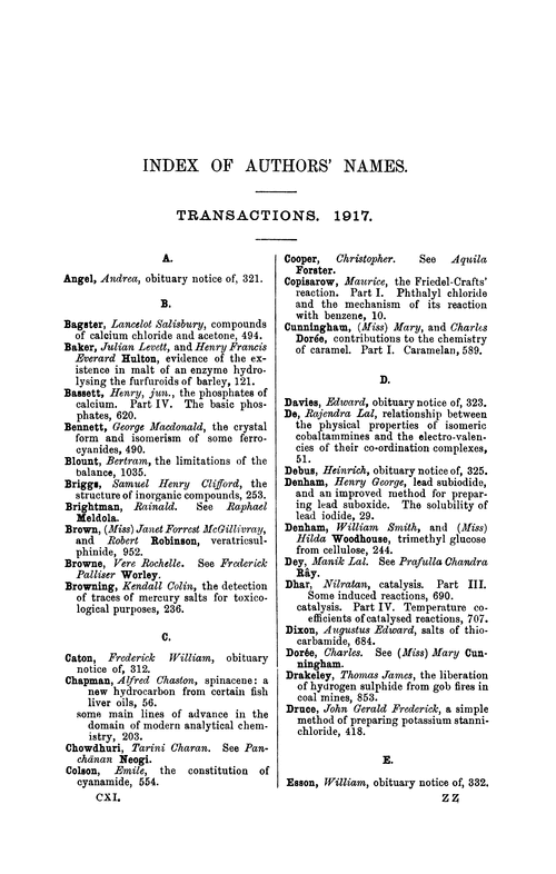 Index of authors' names, 1917