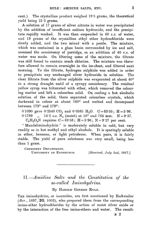 II.—Amidine salts and the constitution of the so-called iminohydrins