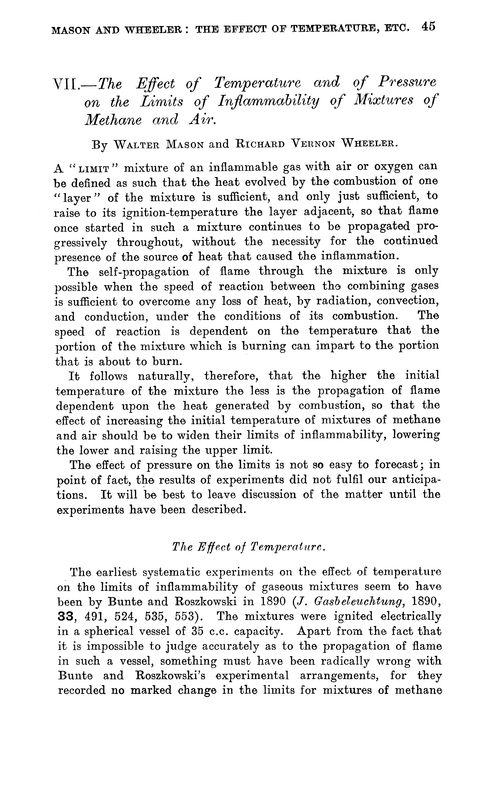 VII.—The effect of temperature and of pressure on the limits of inflammability of mixtures of methane and air