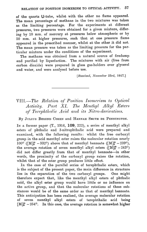 VIII.—The relation of position isomerism to optical activity. Part XI. The menthyl alkyl esters of terephthalic acid and its nitro-derivatives