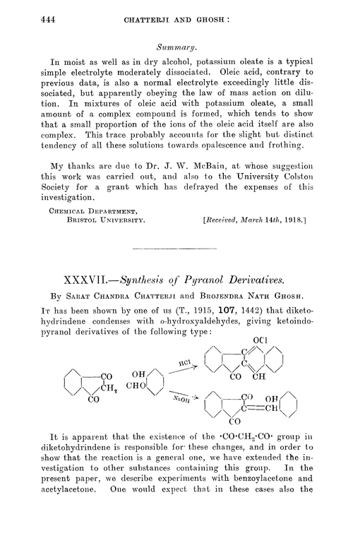 XXXVII.—Synthesis of pyranol derivatives