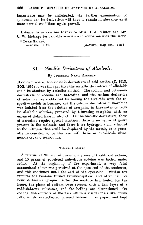 XL.—Metallic derivatives of alkaloids