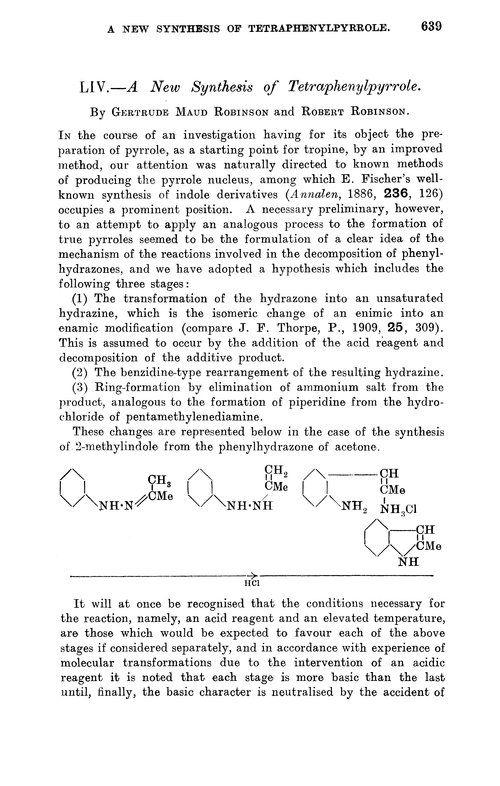 LIV.—A new synthesis of tetraphenylpyrrole