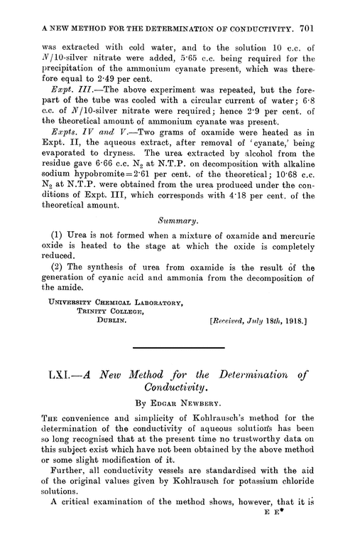 LXI.—A new method for the determination of conductivity