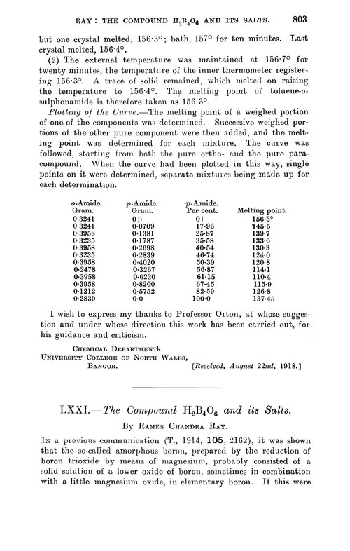 LXXI.—The compound H2B4O6 and its salts