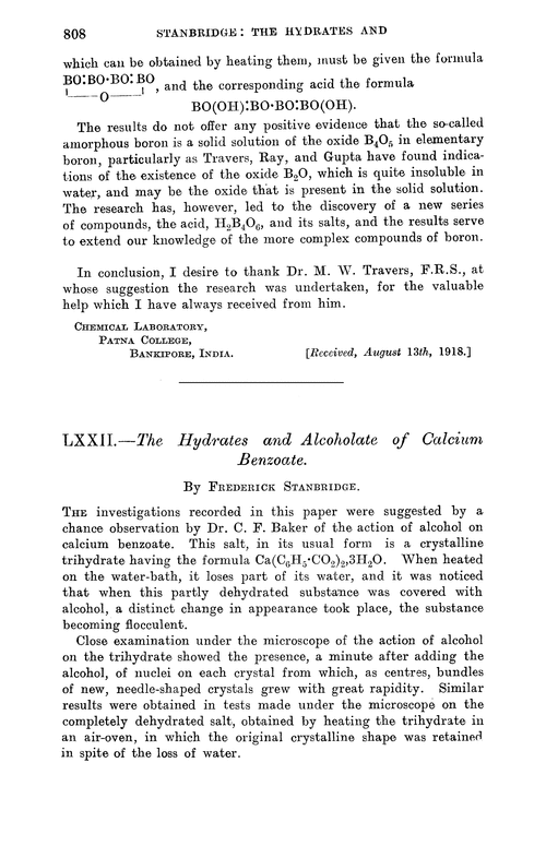 LXXII.—The hydrates and alcoholate of calcium benzoate