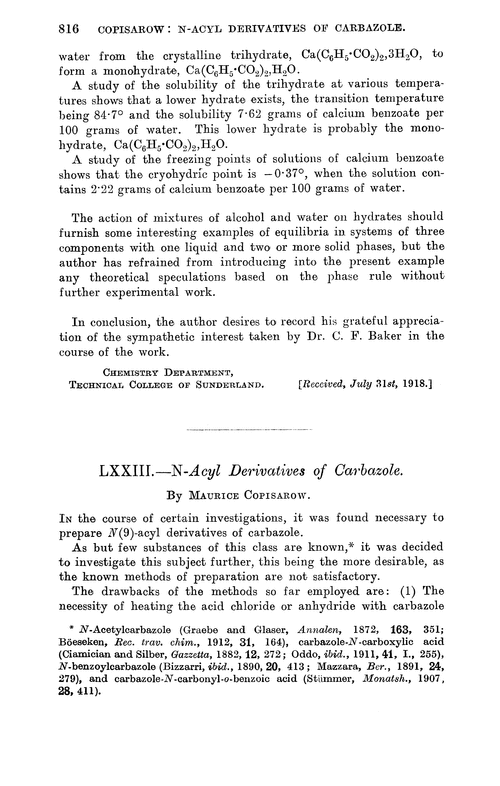 Lxxiii N Acyl Derivatives Of Carbazole Journal Of The Chemical