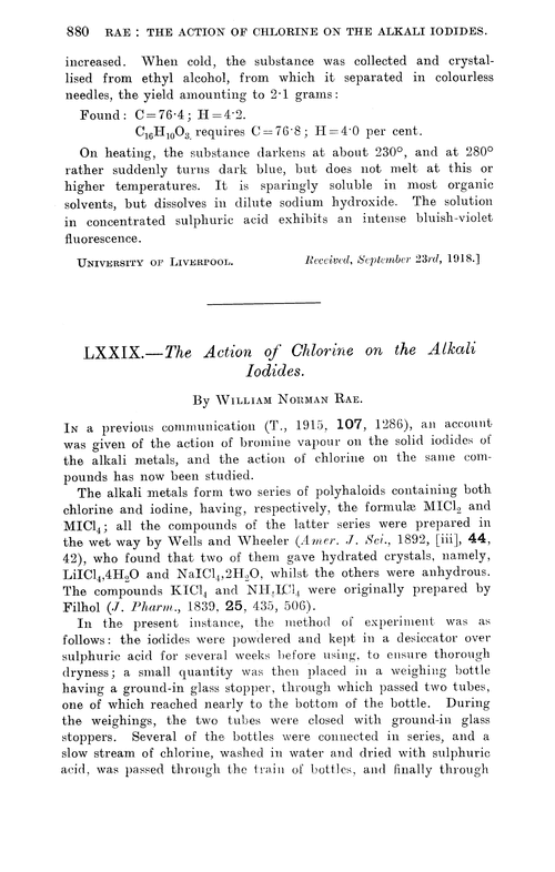 LXXIX.—The action of chlorine on the alkali iodides