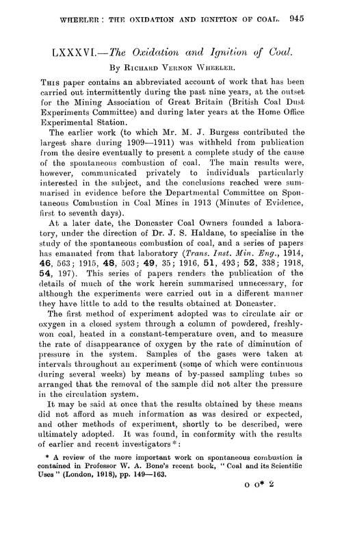 LXXXVI.—The oxidation and ignition of coal