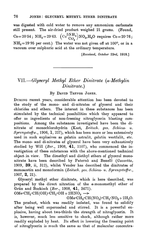 VII.—Glyceryl methyl ether dinitrate (α-methylin dinitrate)
