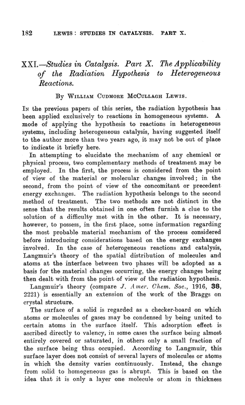 XXI.—Studies in catalysis. Part X. The applicability of the radiation hypothesis to heterogeneous reactions