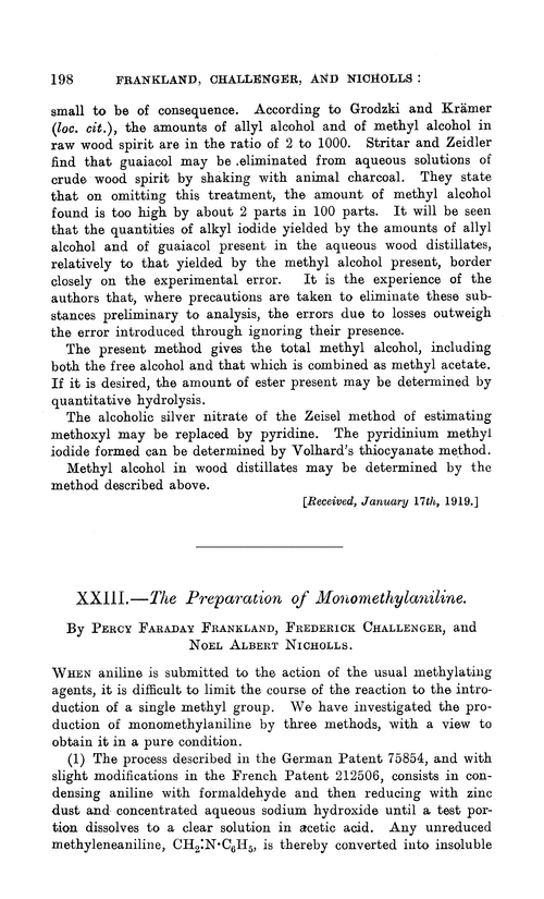 XXIII.—The preparation of monomethylaniline