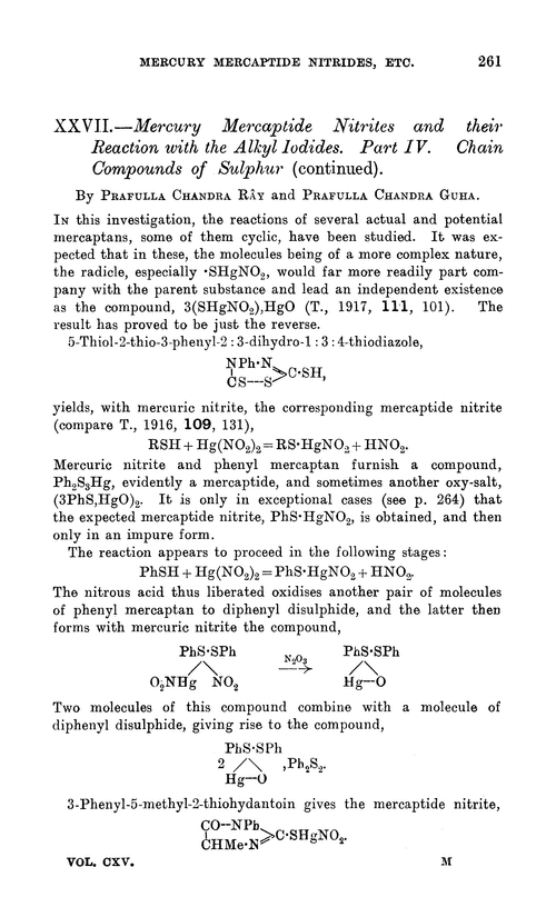 XXVII.—Mercury mercaptide nitrites and their reaction with the alkyl iodides. Part IV. Chain compounds of sulphur (continued)