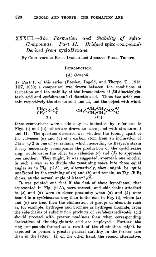 XXXIII.—The formation and stability of spiro-compounds. Part II. Bridged-spiro-compounds derived from cyclohexane
