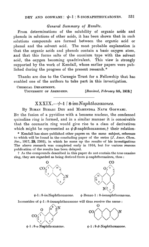 XXXIX.—ψ-1 : 8-isoNaphthoxazones