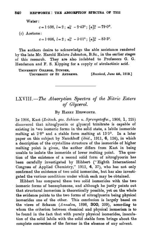 LXVIII.—The absorption spectra of the nitric esters of glycerol