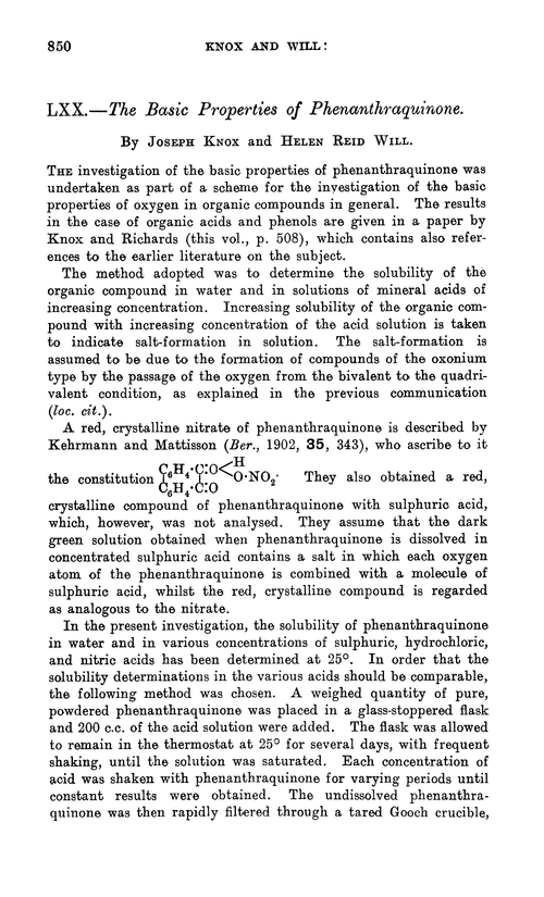 LXX.—The basic properties of phenanthraquinone