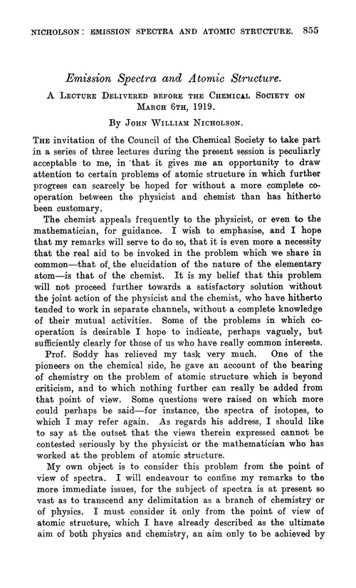 Emission Spectra And Atomic Structure Journal Of The Chemical