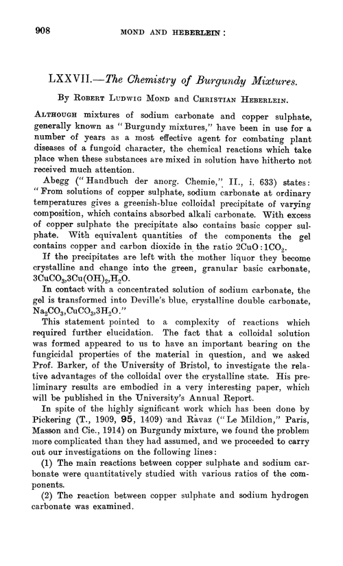 LXXVII.—The chemistry of Burgundy mixtures