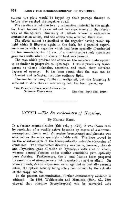 LXXXII.—The stereochemistry of hyoscine