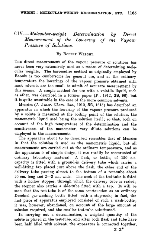 CIV.—Molecular-weight determination by direct measurement of the lowering of the vapour pressure of solutions