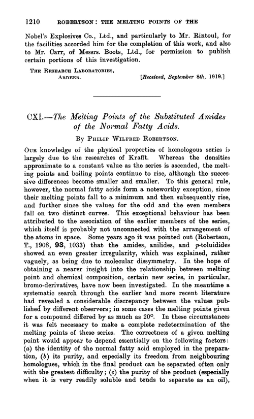 CXI.—The melting points of the substituted amides of the normal fatty acids