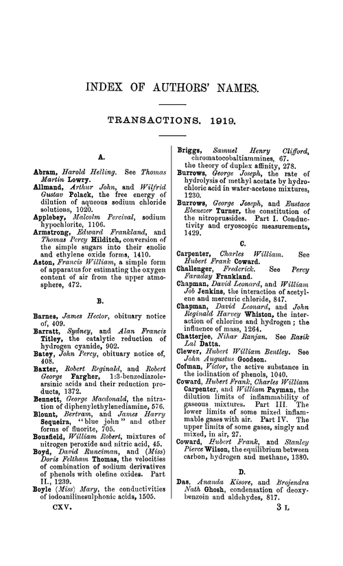 Index of authors' names, 1919
