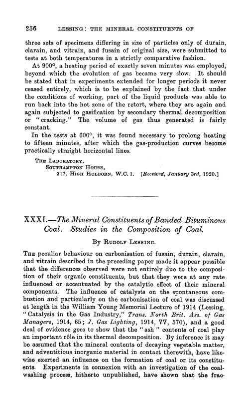 XXXI.—The mineral constituents of banded bituminous coal. Studies in the composition of coal