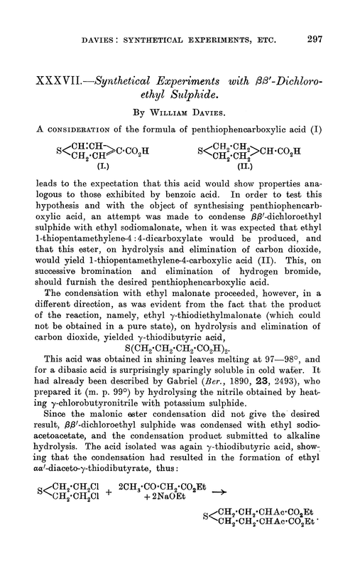 XXXVII.—Synthetical experiments with ββ′-dichloroethyl sulphide