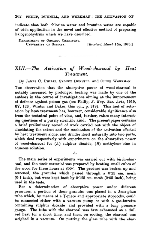 XLV.—The activation of wood-charcoal by heat treatment
