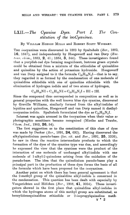 LXII.—The cyanine dyes. Part I. The constitution of the isocyanines