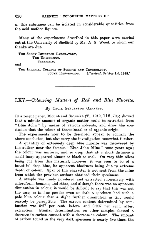 LXV.—Colouring matters of red and blue fluorite